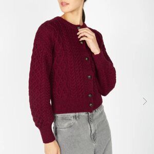 IrelandsEye Clover Cropped Aran Cardigan in Claret NWOT
